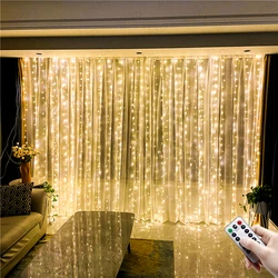 Guirnalda de cortina LED 6M/3M 8 modos adorno de Control remoto USB para árbol de Navidad de Año Nuevo decoración de Ramadán Eid Mubarak 2025