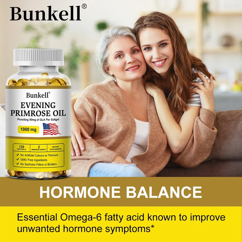 Evening Primrose Oil Capsules - Relieve Women\'s Premenstrual & Menopausal Discomfort, Anti-aging, Skin Hair Rich in Fatty Acids