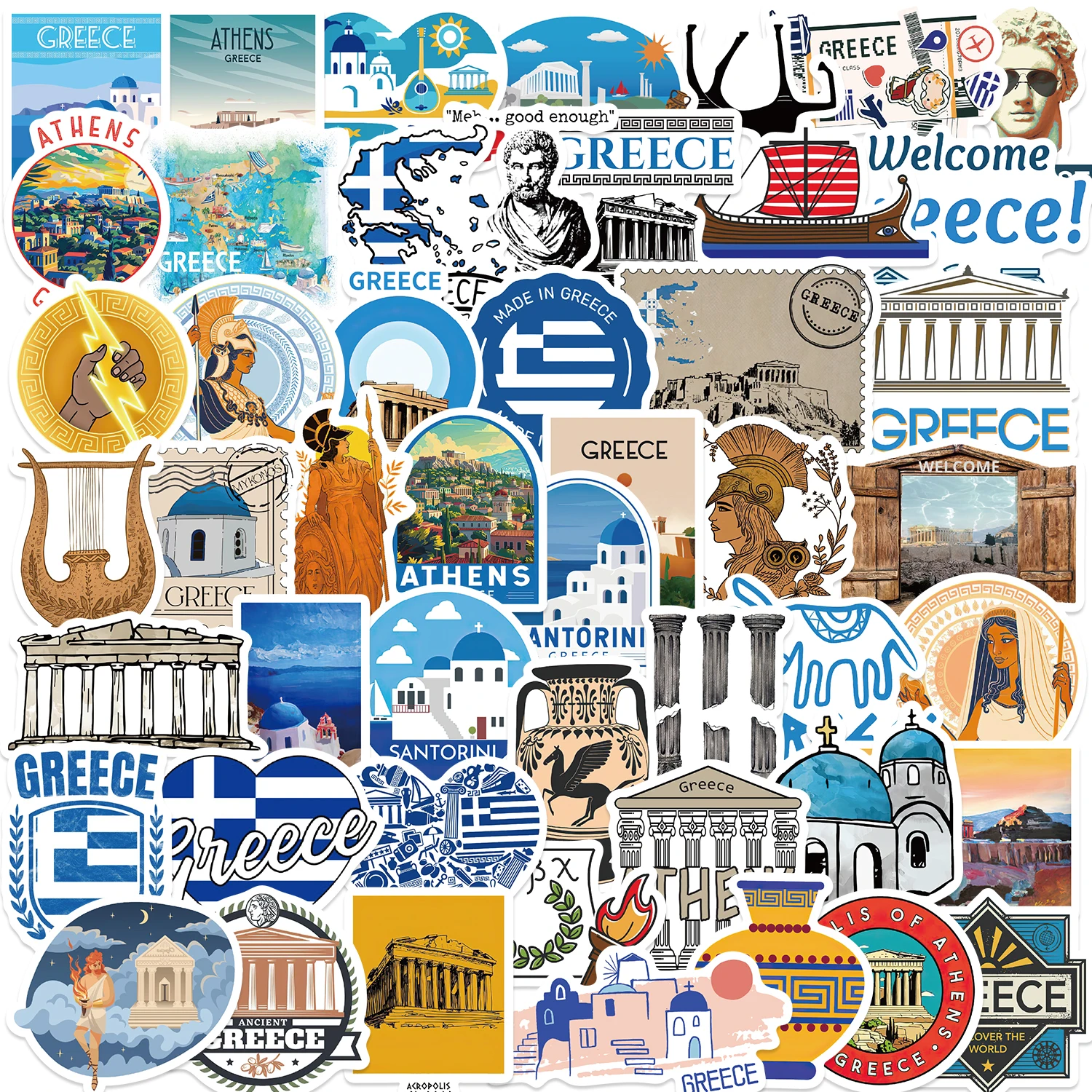 50pcs Tourist Landscapes Greece Stickers Diary Scrapbooking Car Motorcycle Decorative Decals DIY Scenery Cartoon Sticker