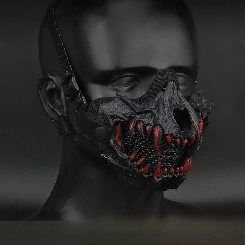 

Двухслойная проволочная маска Fang, дышащая защитная маска на половину лица, велосипедные маски, повязка на голову для косплея, реквизит для Хэллоуина и Рождества