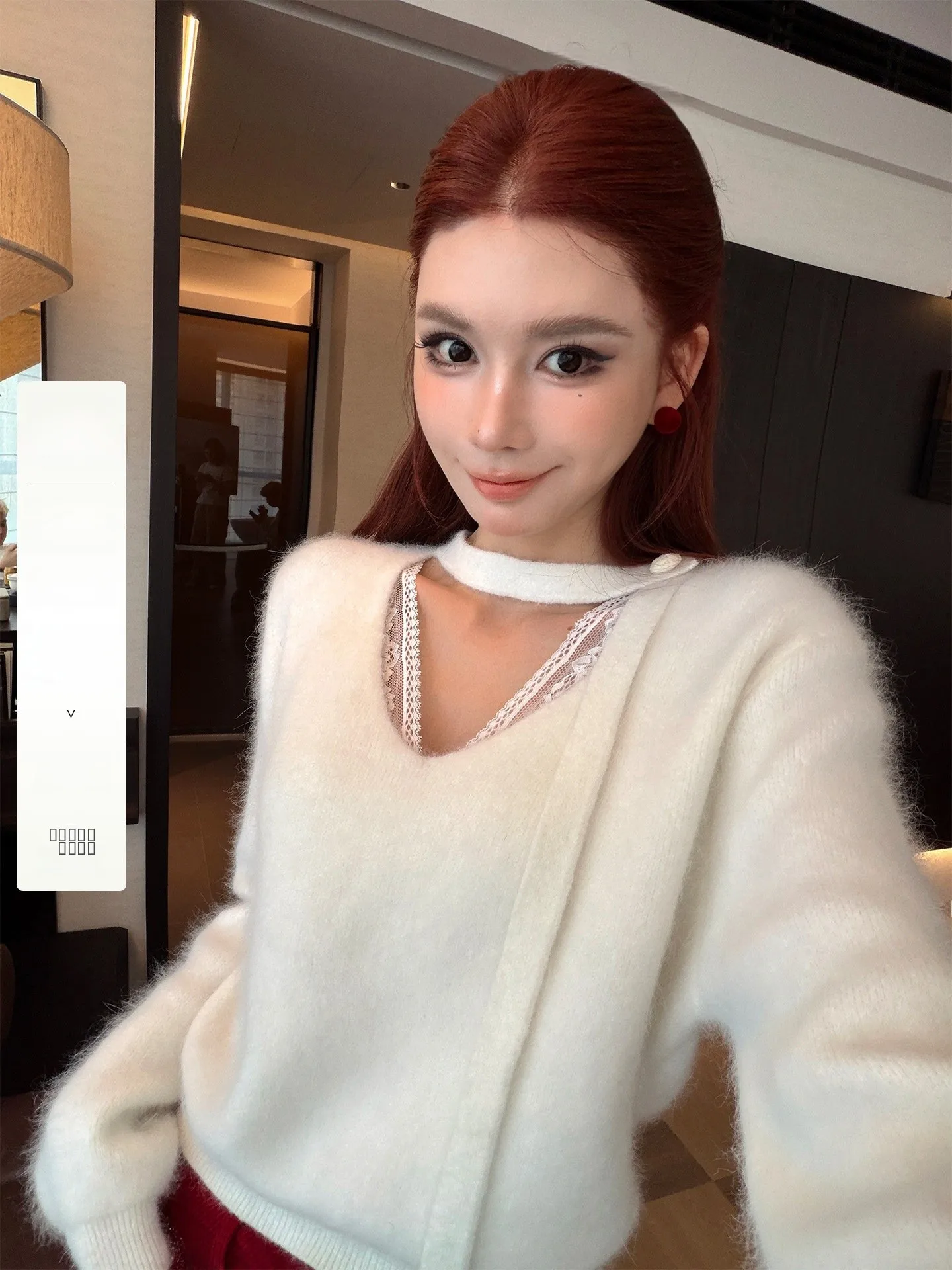 

Loose Women's Korean Sle V-ne Woolen Sweater Li Wan Jun Snow Sculpture Rabbit Fur Early Spring Loose Top