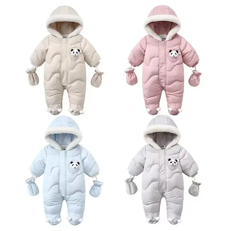 Panda Shape Fleece Thickened Baby Romper Infant Climbing Clothes 2024 Winter New Toddler Kids Onesie Outfis