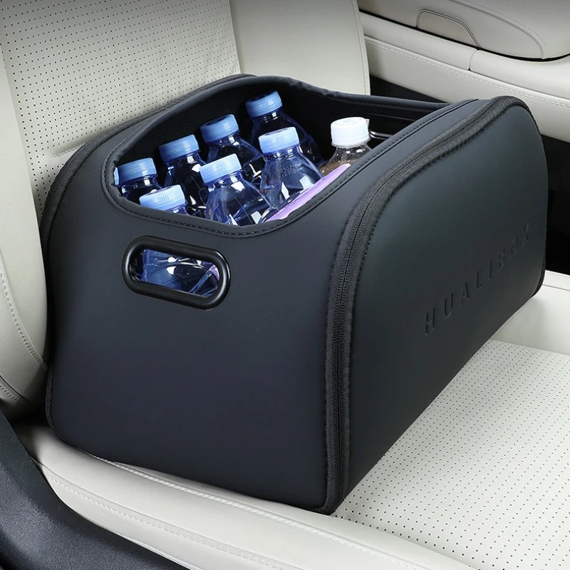 Large Opening Foldable Car Trunk Storage Box Portable Organizer Bin with Carry Handles Mesh Side Pockets Auto Storage Container