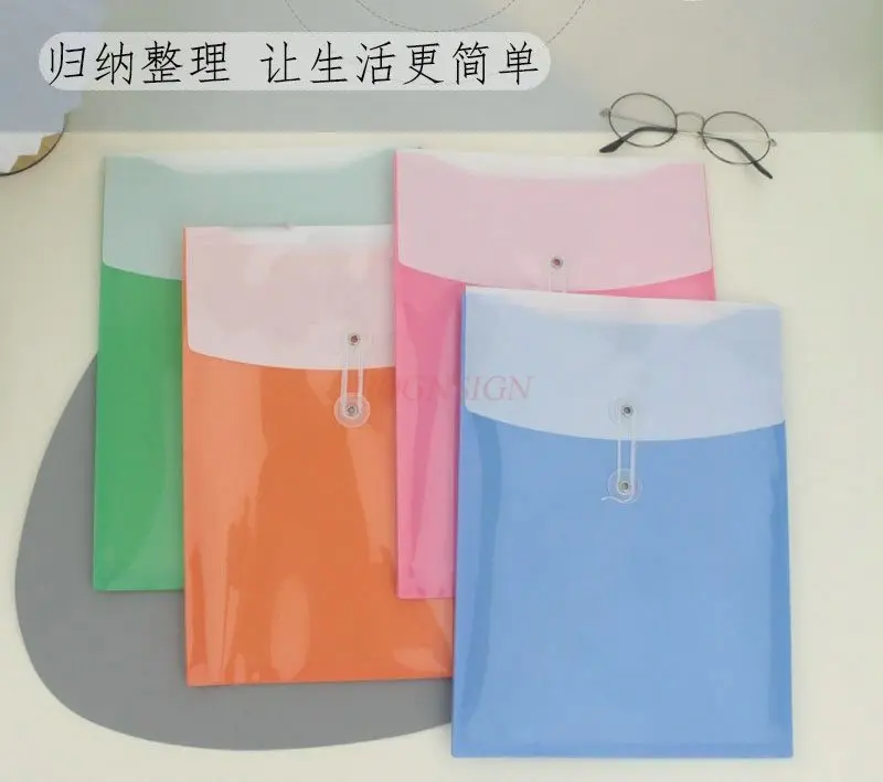 10PCS Colorful double pocket A4 winding rope file bag, large capacity double insertion bag, transparent data bag, storage bag