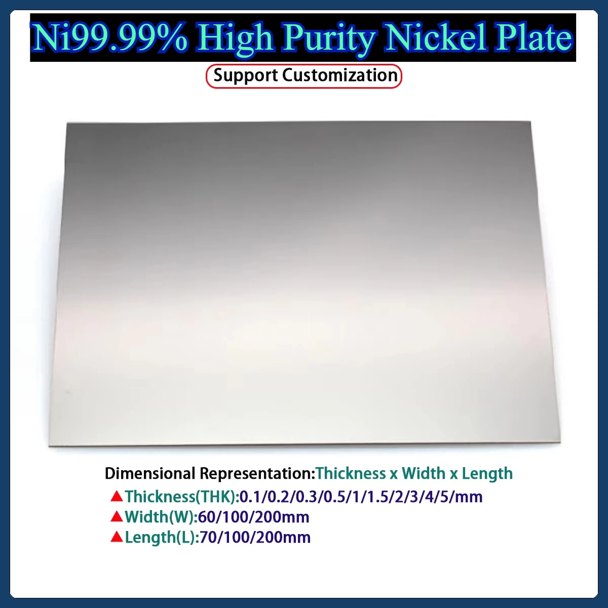 High Purity Nickel Plate Nickel Sheet Ni99.99% Electroplated Anode Thk0.1/0.2/0.3/0.5/1/1.5/2/3/4/5/mm W60/100/200mm L70-200mm