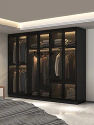 Wardrobe Home Bedroom Simple Modern Cloakroom Cabinet Combination Glass Door Wardrobe