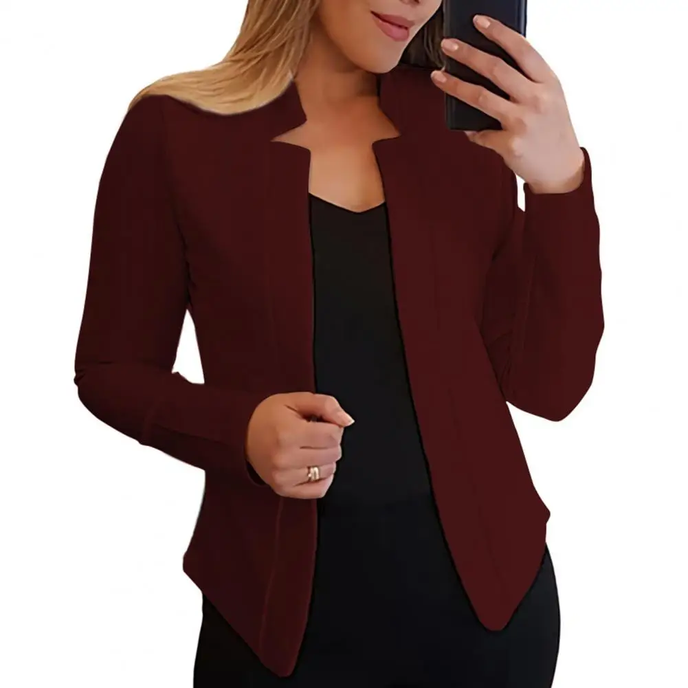 Solid Color Slim Fit Women Blazer Jacket Notched Collar Open Stitch Office Lady Jacket Coat Suit Spring/Autumn