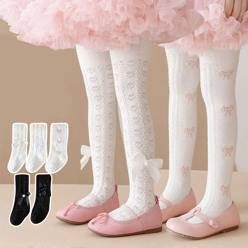 

Girls Pantyhose Solid Color Lace Tights for Kids Children Princess Leggings Spring Autumn Summer Bow Lace Baby Ballet Tights