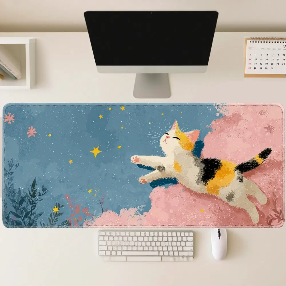 

1pc Pansy Cat Could Design Mouse Pad Large Gaming Cute Art Desk Mat Non-slip Rubber Base Stitched Edge Tablet Pads PC for Office