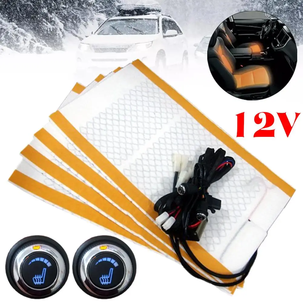 12v Universal Built-in Car Heater Kit Fit 2 S 6-levels Switch Control Wire Pads Round Fast Heating System Alloy O8k2