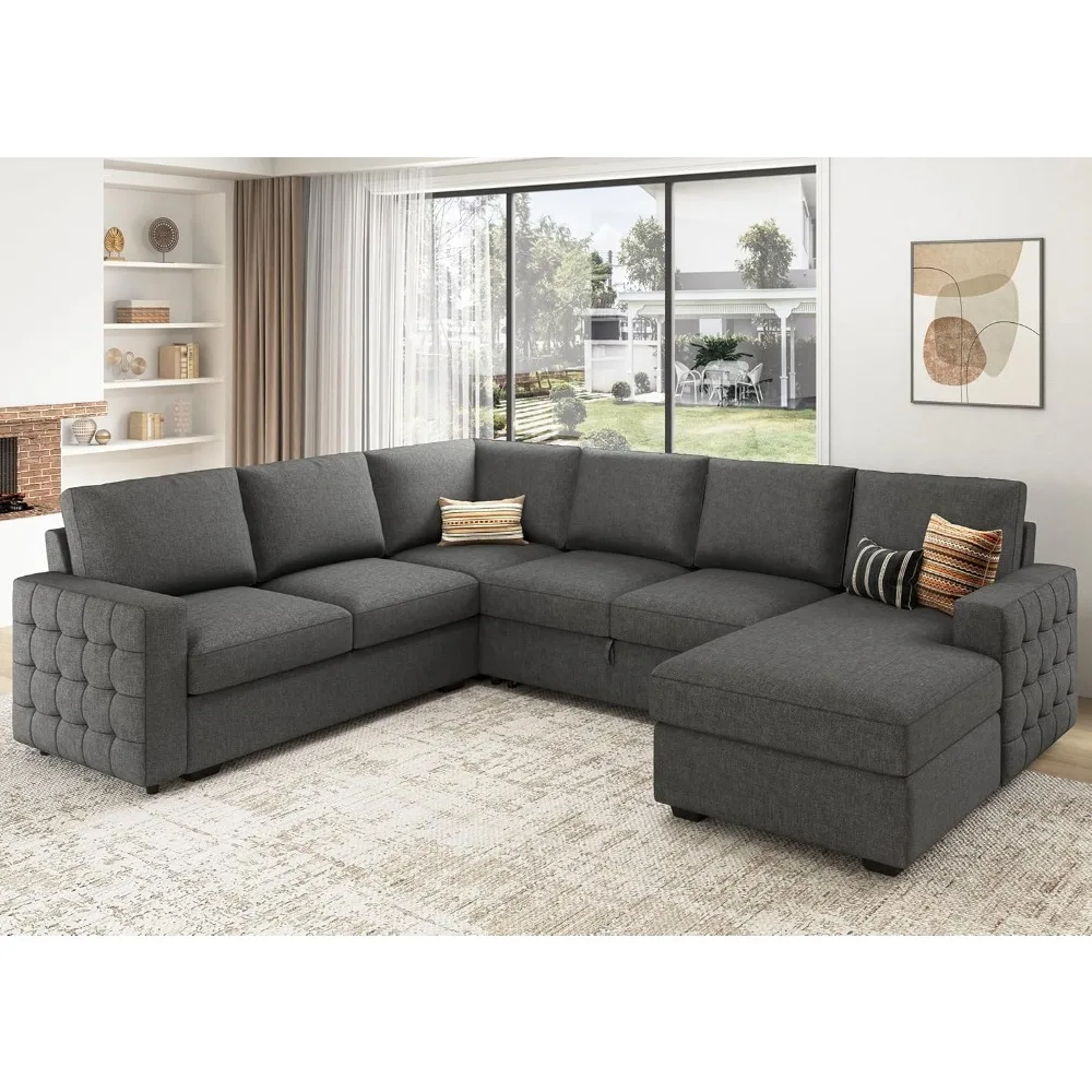 

Sectional Sleeper Sofa with Pull Out Bed U-shape Sectional Couch Sleeper Bed with Storage Chaise Lounge Living Room 6 Seater Se