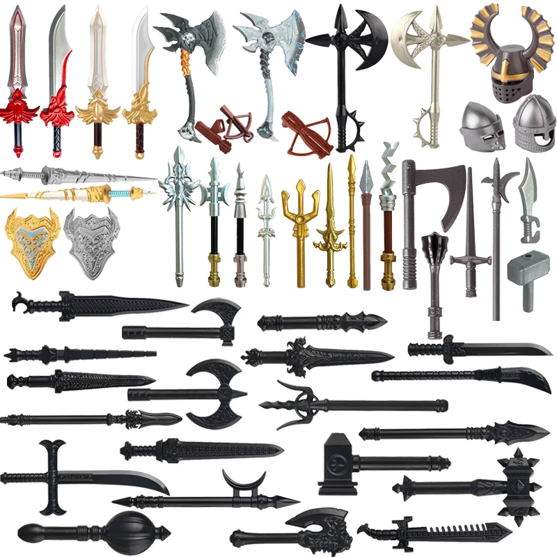 Military Building Blocks Medieval Castle Solider Figures Sword Ax Helmet Bow Arrow Hammer Sheild Weapons Accessories Mini Bricks