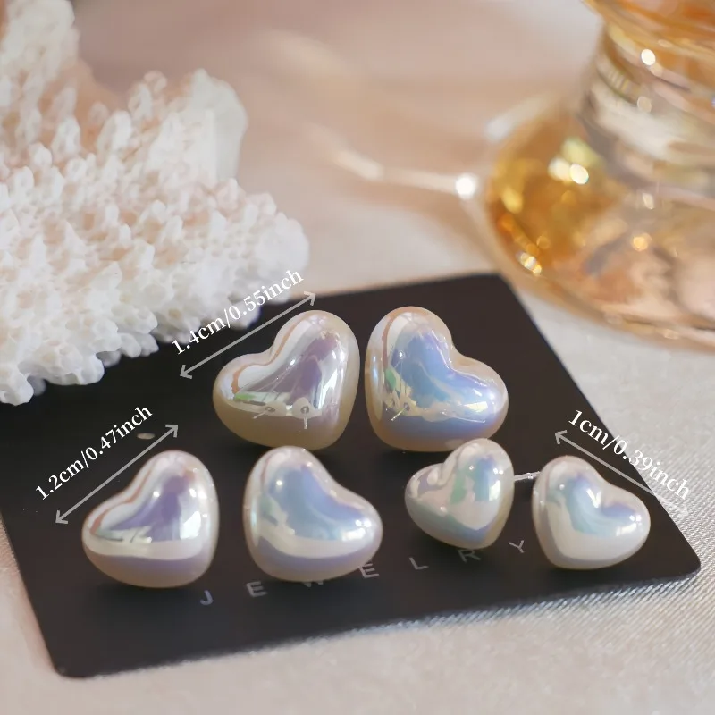 

Korean Mermaid Heart Faux Pearl Earrings Iridescent Pearl Stud Earrings Women Luxury Sweet Ear Jewelry Party Gifts