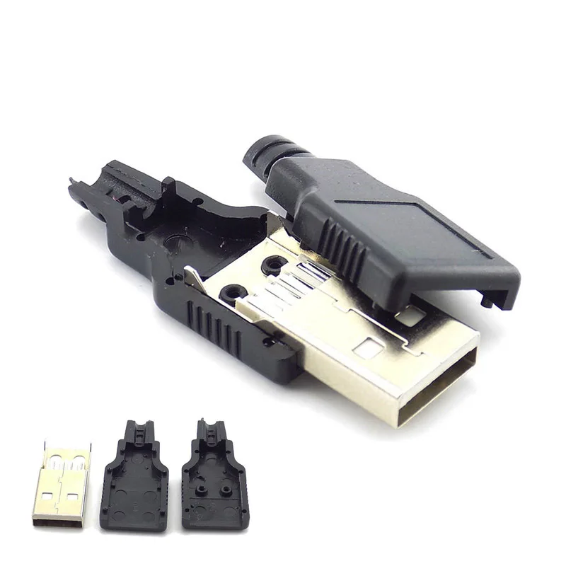 

500pcs/lot wholesale 3 in 1 Type A Male 2.0 USB Socket Connector 4 Pin Plug With Black Plastic Cover Solder Type DIY Connector