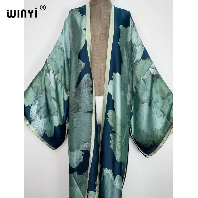 2022 WINYI Summer Beach Wear Swim Suit Cover Africa sweet lady boho Cardigan stitch colorful sexy Holiday long Sleeve Kimono