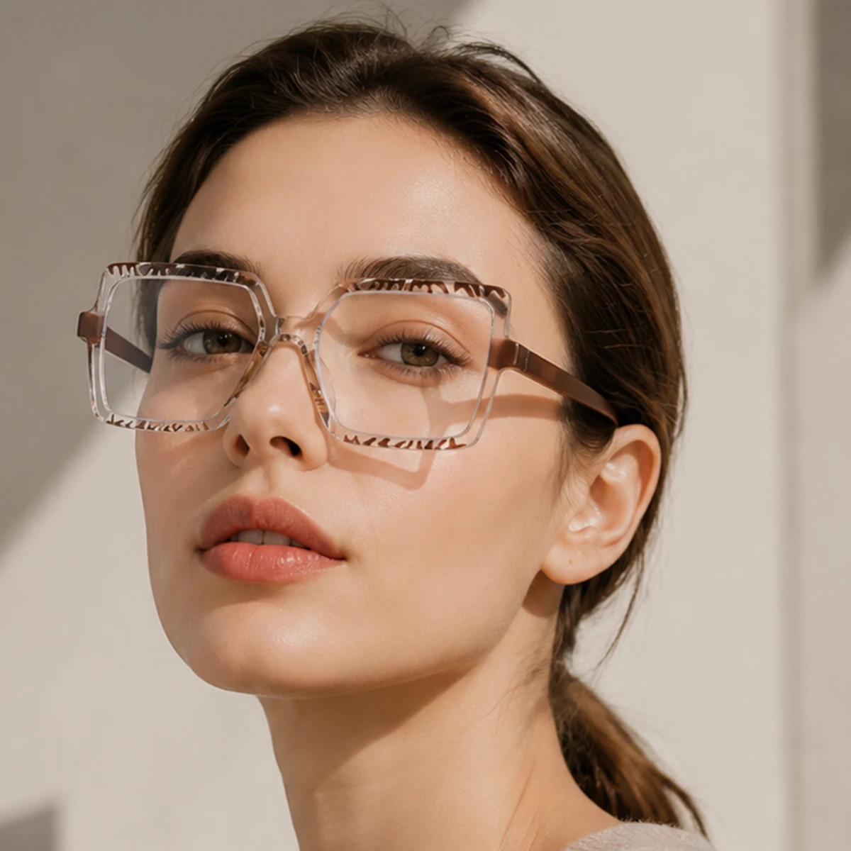 1 Pair of Women's Personalized Printed Square Non-Prescription Glasses, Trendy and Eye-Catching, Make the Face Look Smaller, Fashionable and Versatile, Suitable for Street Style Photos, Store Visits, Casual Outings, and Parties