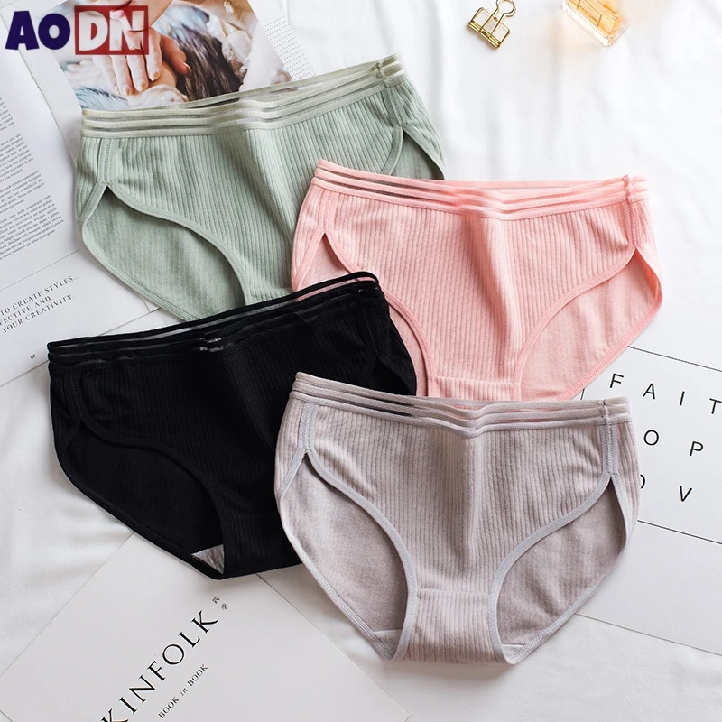 Comfortable Threaded Cotton Women\'s Knickers Cute Girls Underpants Seamless Middle Waist Panties Sexy Hollow Out Lady Briefs