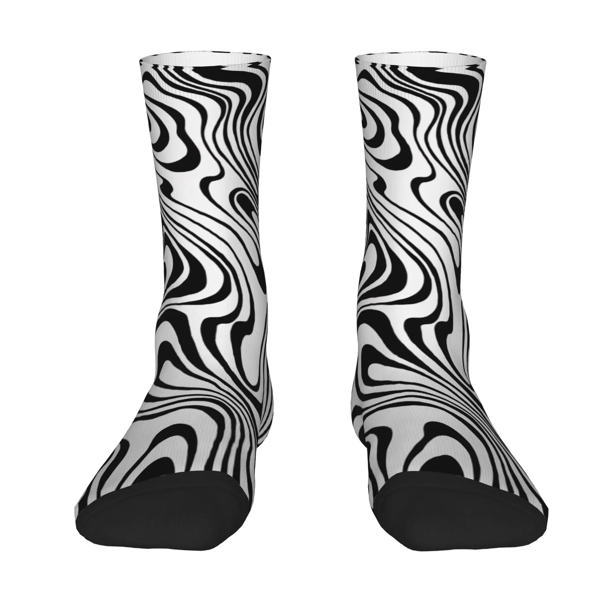 Black White Swirl Liquid Marble Abstract Optical Illusion Pattern Socks  Design Stockings Anti Slip Women Men Socks