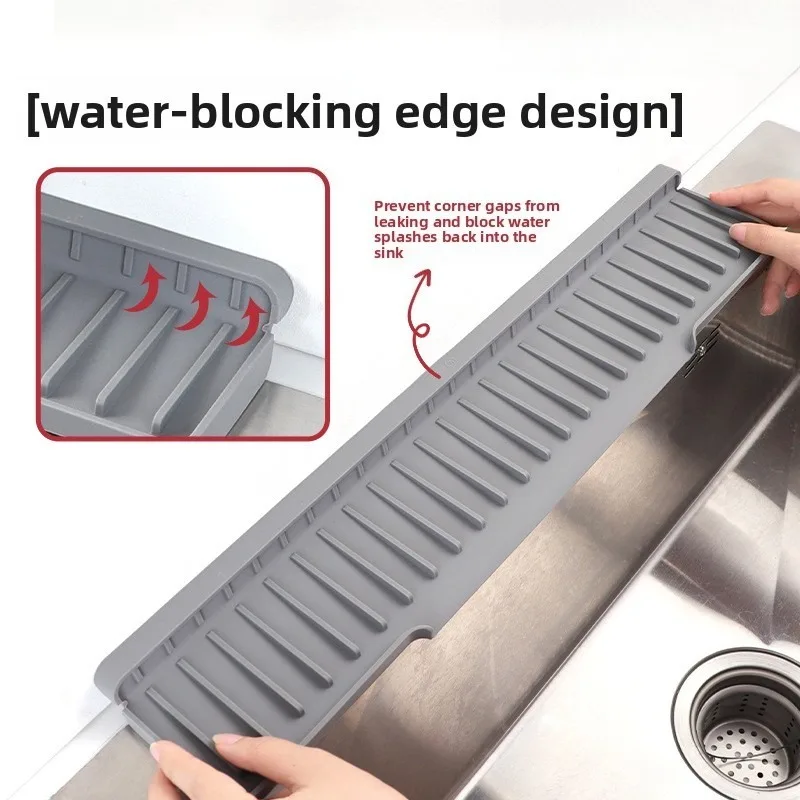 

1/2pcs Silicone FaucetSplashGuardMat Sloped Water Guide Foldable Edge Water Stopper Anti‑Puddle Pad For Kitchen Sink Narrow Edge
