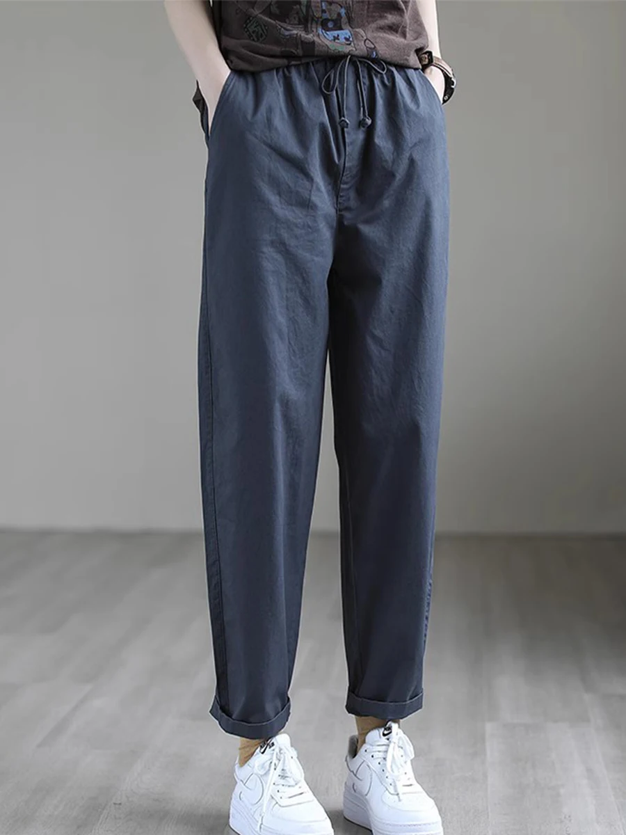 Plus Size Damen-Haremshose mit elastischer Taille, vielseitig, lässig, hohe Taille, lange Hose, Pendeln, Herbstkollektion