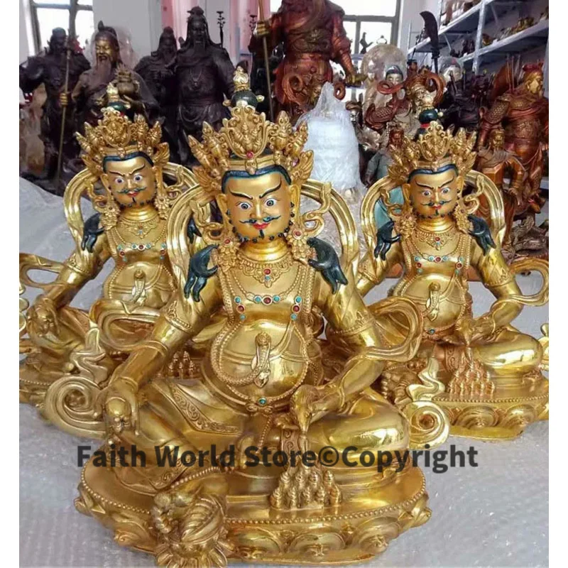 45cm Tibet temple HOME Altar efficacious Protection Buddhism gilding Yellow Jambhala yellow fortune god buddha COPPER statue