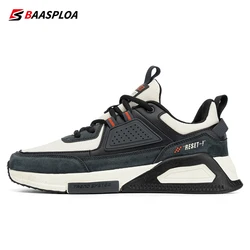 Baasploa Men Sport Shoes Comfort Leather Waterproof Casual Sneakers Lightweight Walking Shoes Non-Slip Male Non-Slip Lace-Up