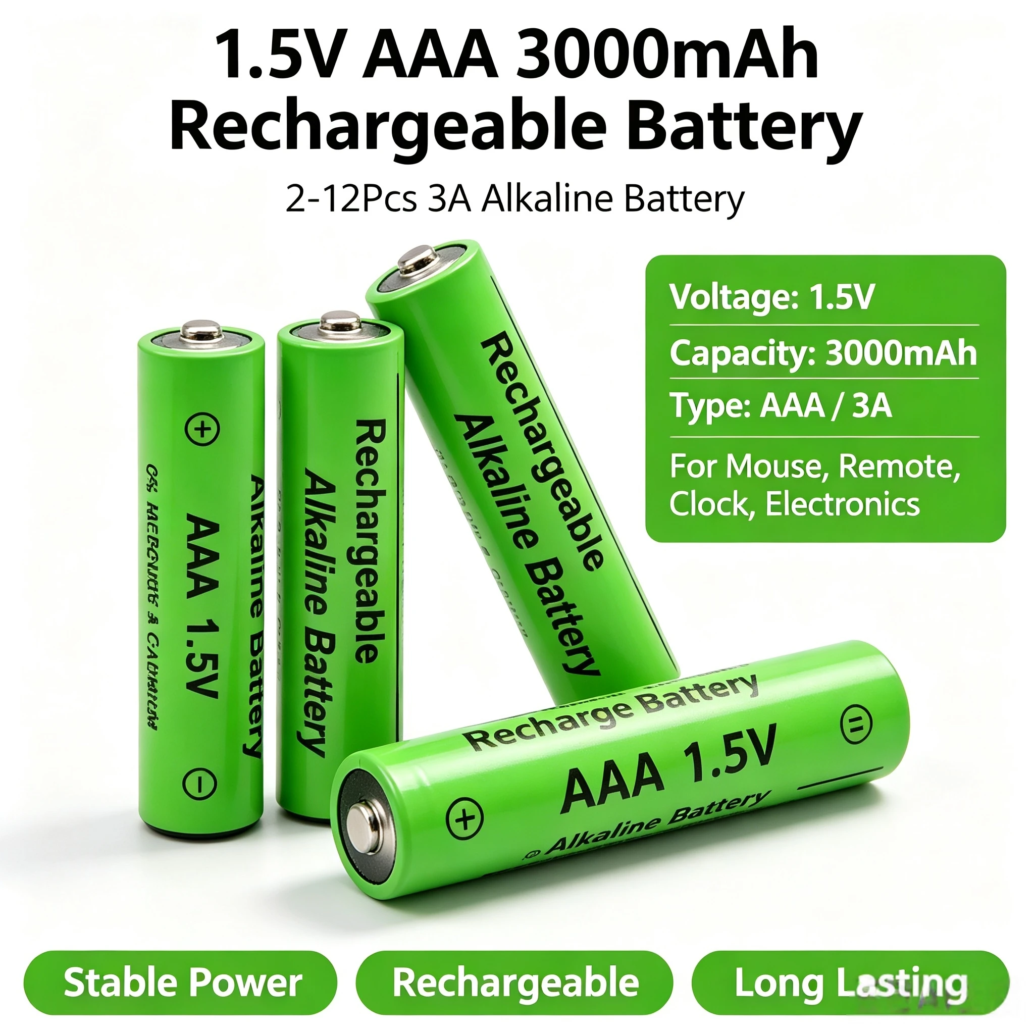 1.5V AAA 3000mAh Batteries 2-12Pcs 3A Rechargeable Alkaline Battery For Mouse Remote Computer Clocks Electronics