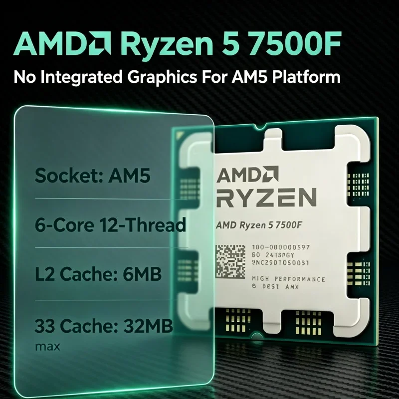 Original AMD Ryzen 5 7500F Desktop Processor 6 Core 12 Thread AM5 Socket Without Integrated Graphics PC CPU