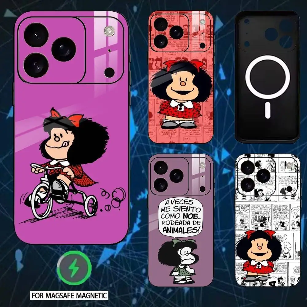 

Чехол для телефона с мультяшной Мальфальдой для iPhone 17 16 15 14 13 12 Pro Max Plus, с зеркальным беспроводным магнитным креплением