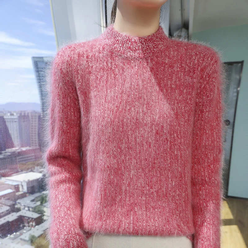 Autumn and winter round neck pullover floral yarn sweater women's long sleeved thick large-sized mink cashmere warm knit sweater