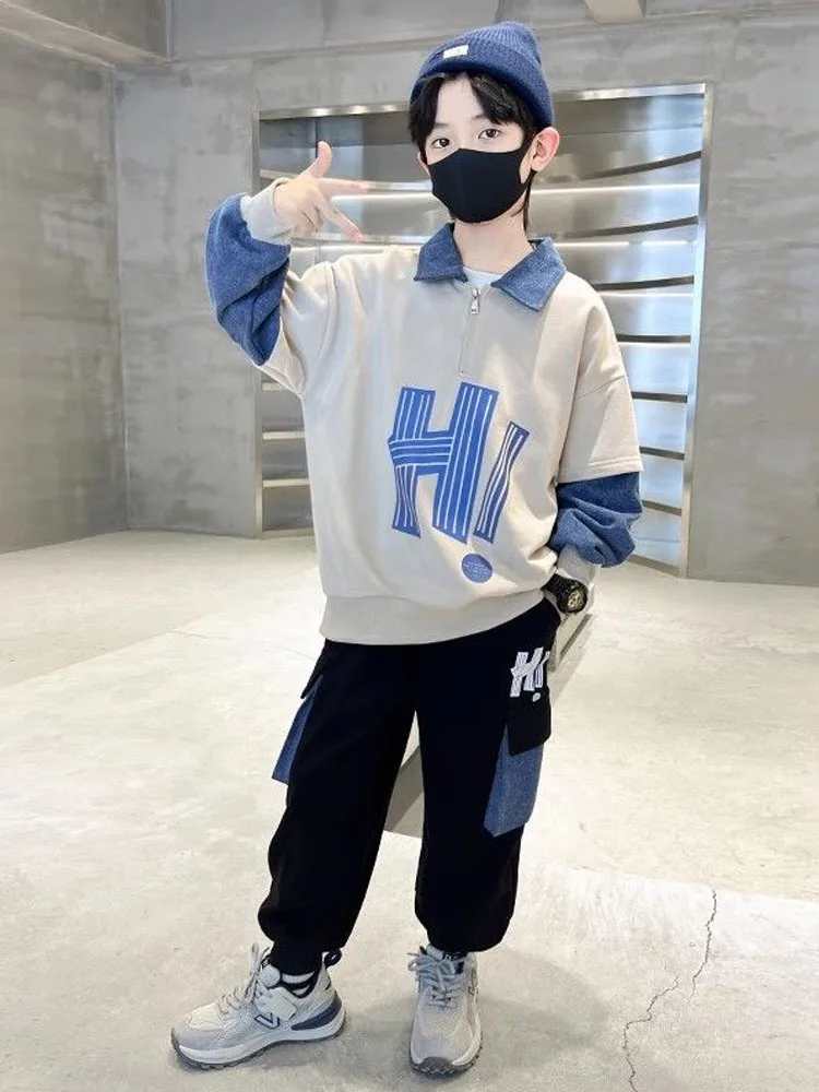 Boys' Fake Two Piece Spring And Autumn Set Children's Two Piece Sets For Children Children's Clothing Baby Summer Clothes image 5