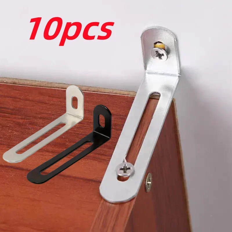 10pcs black and silver L-shaped adjustable angle brackets, suitable for furniture anti tilt bookshelves, hardware accessories