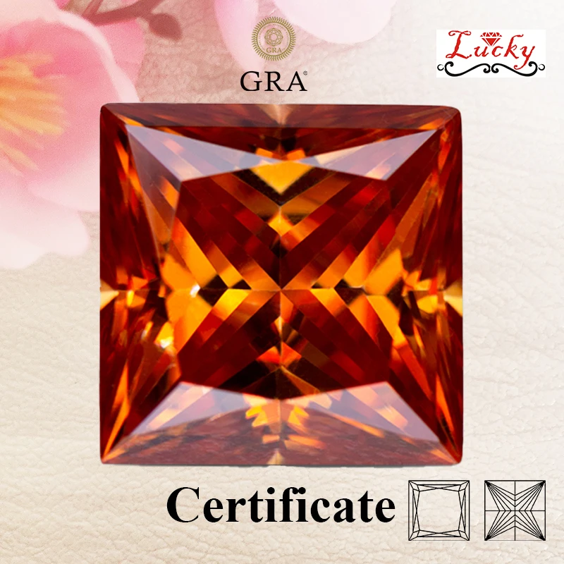 

Moissanite Princess Cut Top Quality Orange Color Charms Beads for DIY Jewelry Making Bracelet Ring Material with GRA Certificate