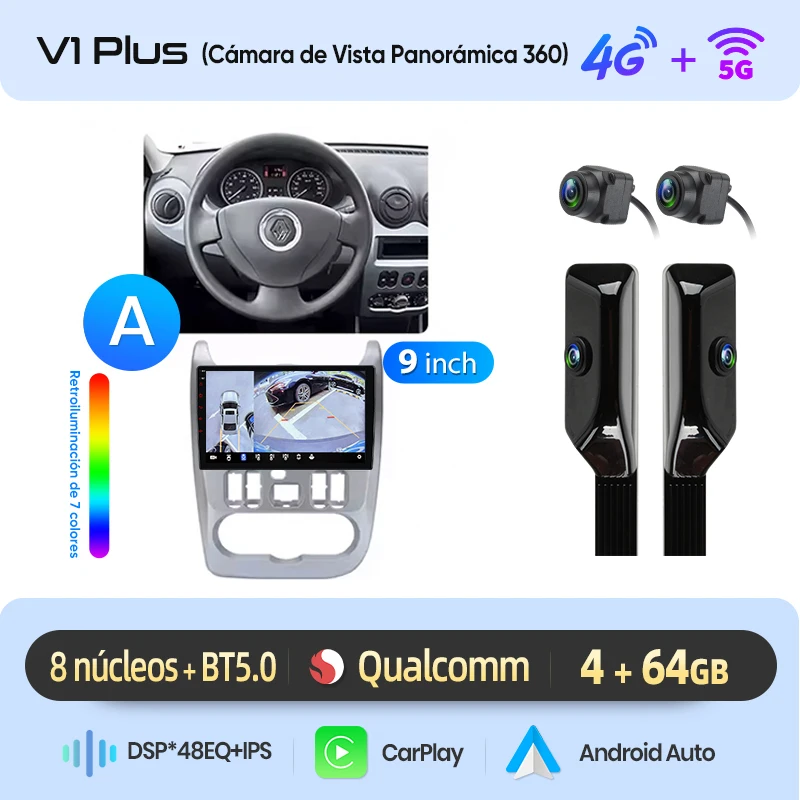 Junsun draadloze CarPlay Android Auto autoradio voor Renault Logan 1 Sandero 2009-2013 auto intelligente systemen BT FM Spaans lokaal