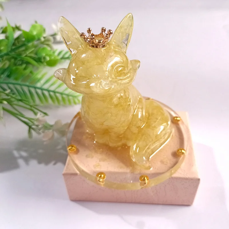 Crystal Gravel Little Fox Animal Home Resin Craft Office Living Room Car Decoration Figurine