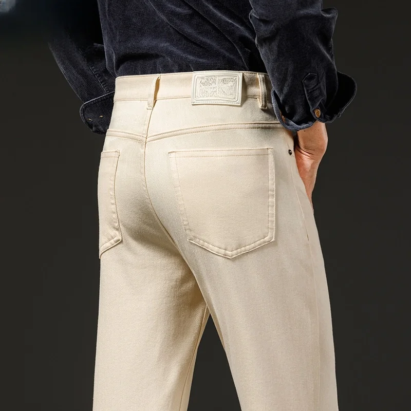 

Большой размер 29-40 42 44, повседневные джинсы, мужская одежда, летние джинсовые джинсы для мужчин, джинсовые брюки, бежевый, черный, синий