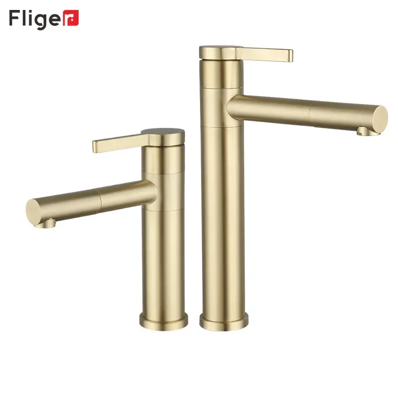 Fliger Gold Bathroom Sink Faucet Tall Basin Faucet Bathroom Faucet Countertop Sink Faucet Hot Cold 360° Rotating Mixer Crane