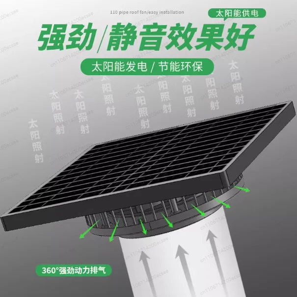 110/160mm Universal Solar Duct Fan, Roof Mount All-in-One Solar Ventilation Fan