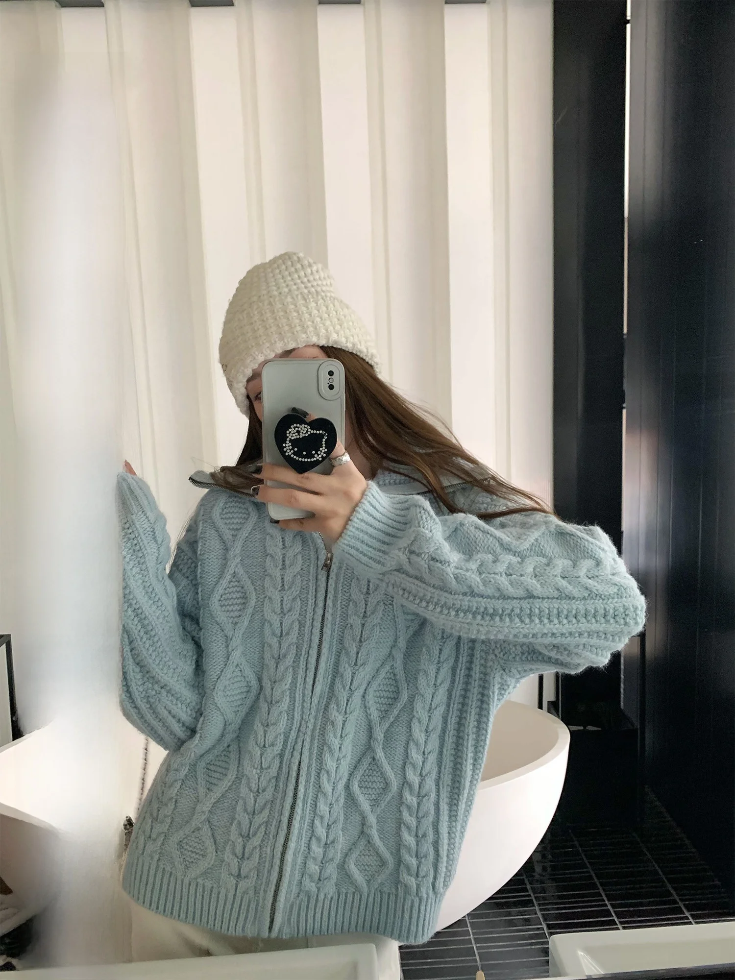 

Hhi Capri ternoon Thiened вязаная толстовка с высоким воротником женская осенне-зимняя мягкая уютная толстовка на молнии повседневная свободная посадка