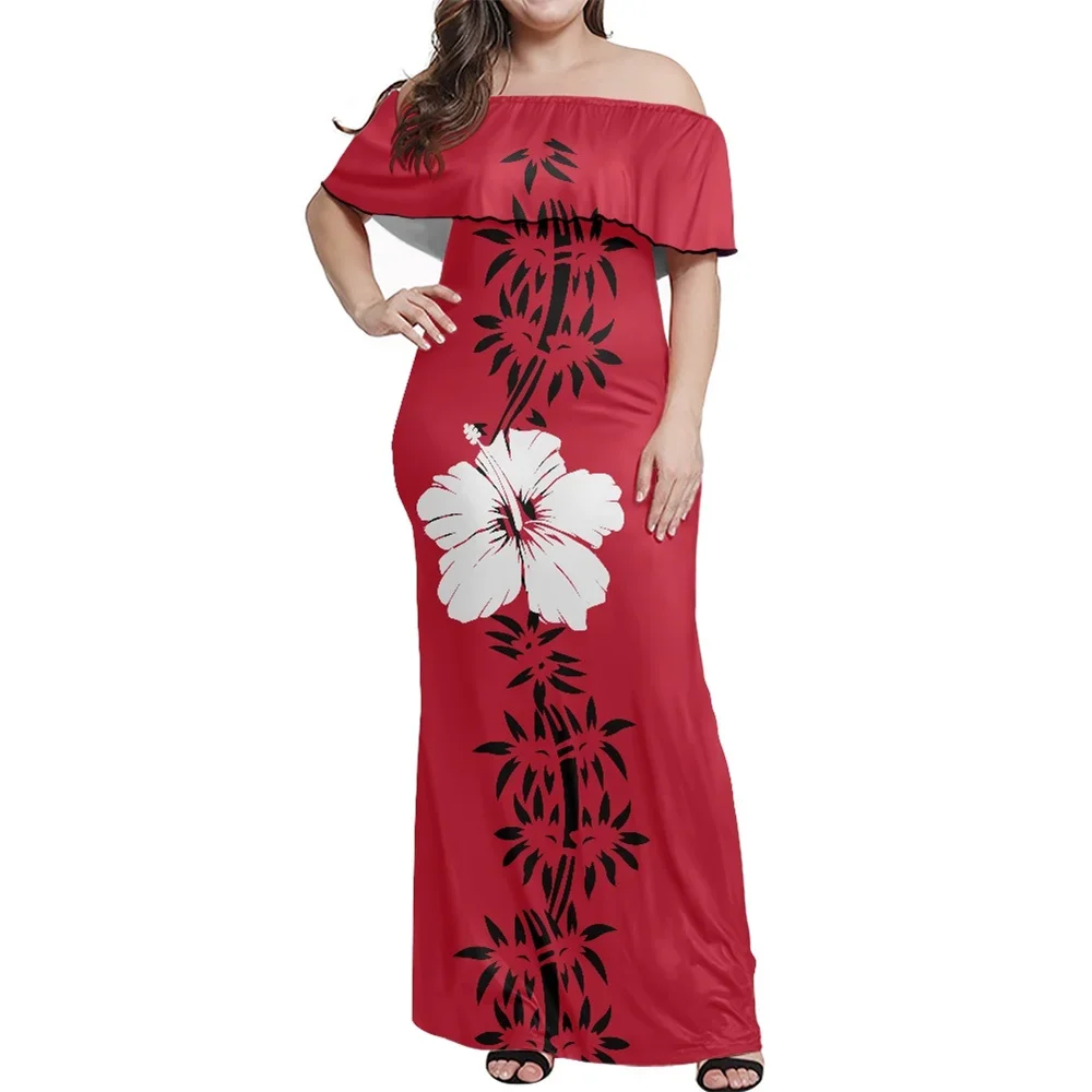 Summer Ladies Bodycon Maxi Dress Polynesian Tribal Clothing Hibiscus Samoa Fiji Print Tank Off Shoulder Strapless Party Dresses