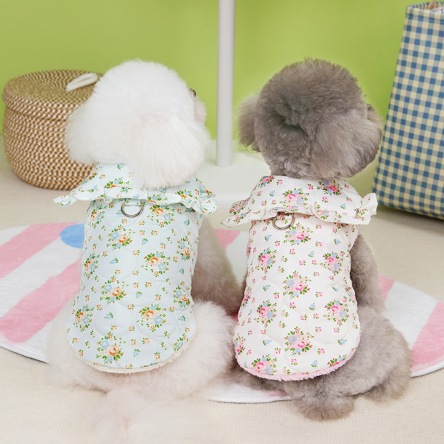 Warm Flower Pattern Dog Cat Clothes Winter Small Dogs Puppy Jacket Thickness Pet Vest Outfits Clothes Chihuahua