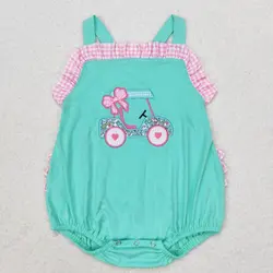 New rts baby girls spring rompers wholesale boutique embroidered golf pattern girls blue romper