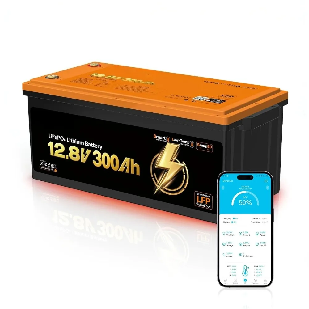 12V 300Ah LiFePO4 Battery with Bluetooth & Self-Heating, Group 8D, Customized