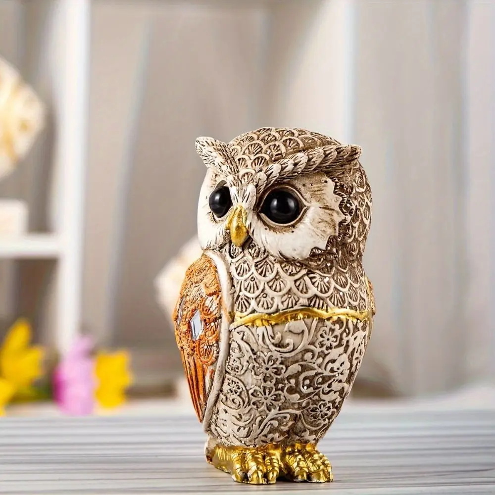 Micro Landscape Resin Owl Statue Vivid Retro Animal Sculpture Cute Bird Miniature Figurine Cabinet