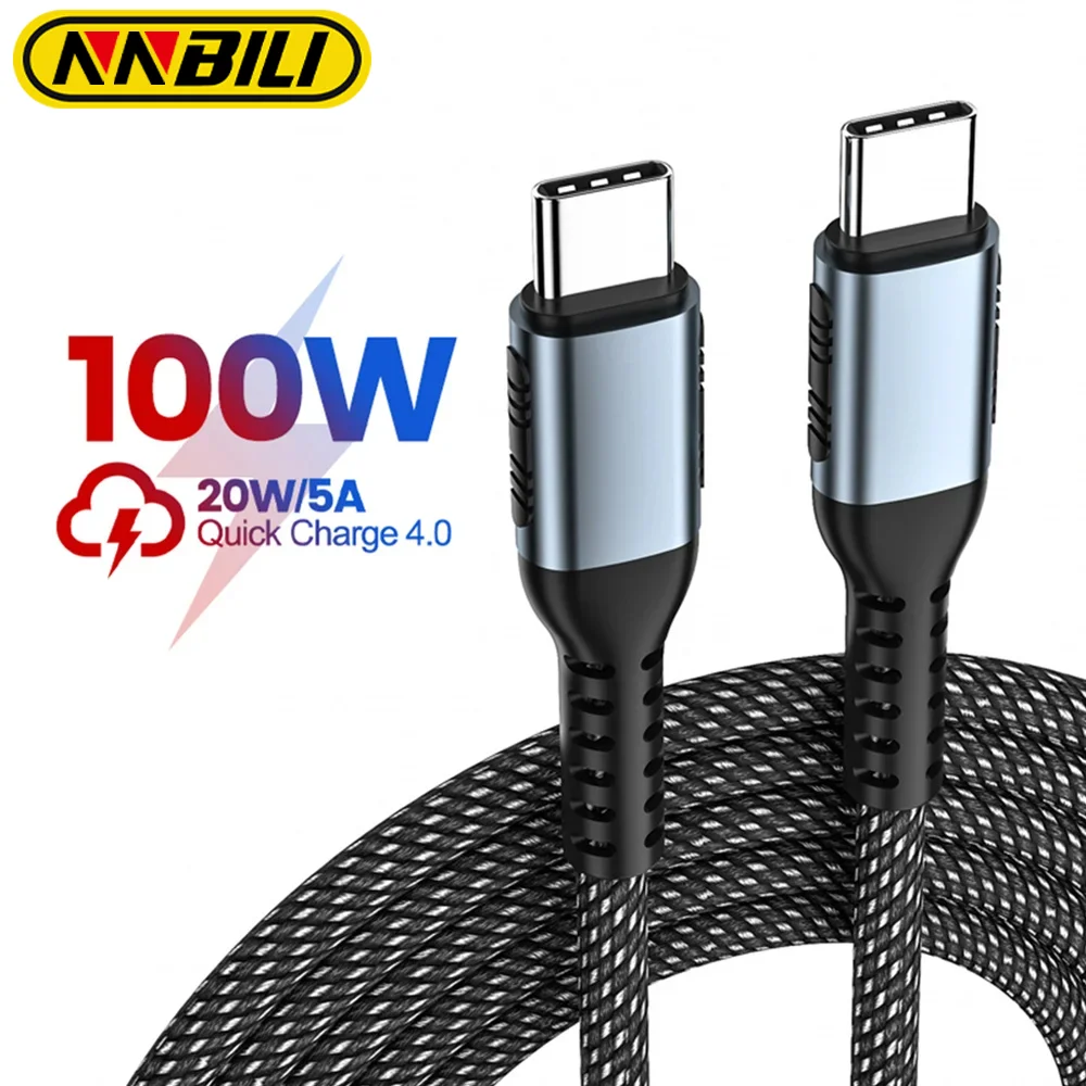 NNBILI USB C to USB Type C Cable for MacBook Quick Charge 4.0 PD 100W 5A Fast Charging for Samsung Xiaomi 10 Charge Cable 1/2M