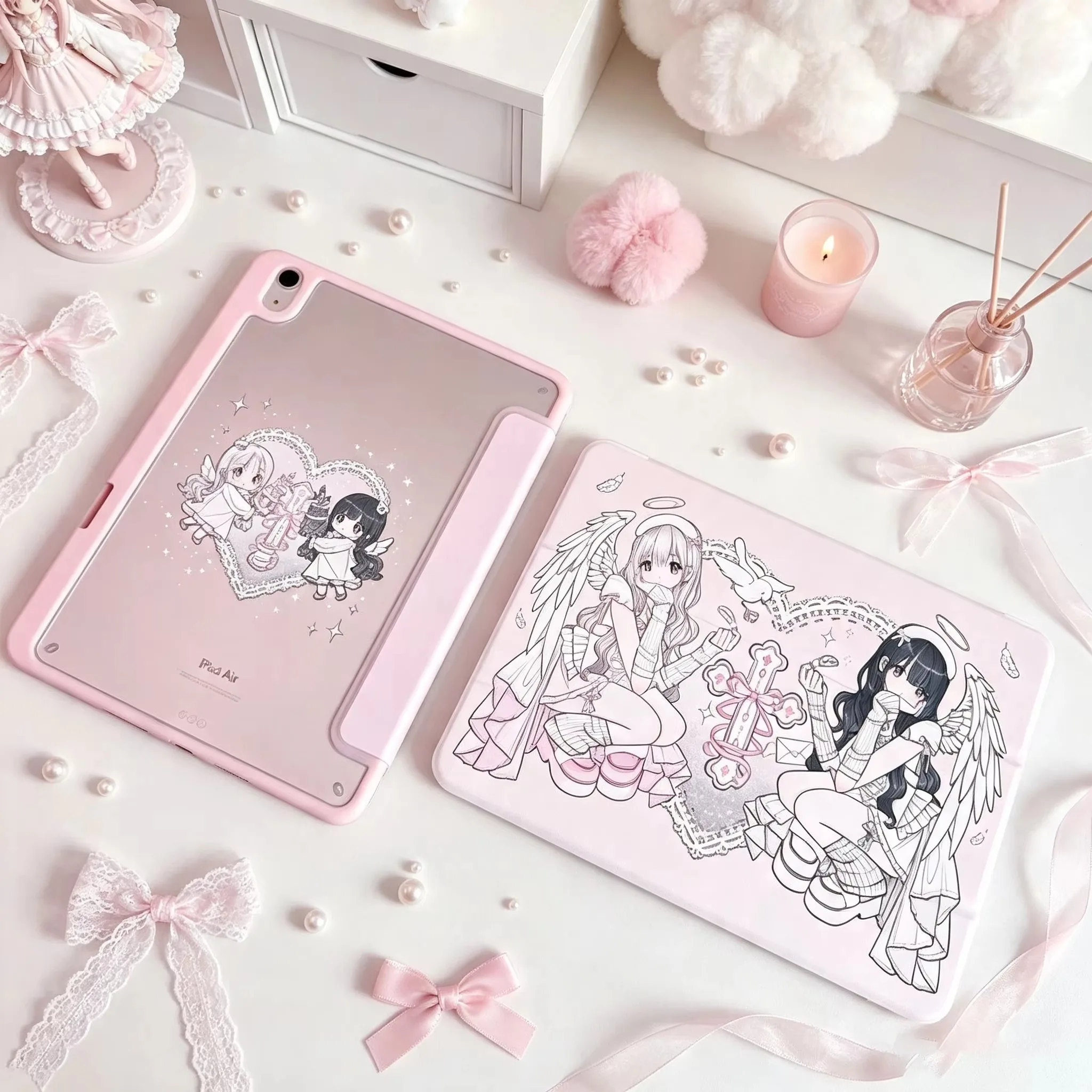 Anime Angel Girl Wing Pink Y2K Tablet Case For iPad Pro 11 12.9 13 A16 M2 M4 M3 M5 5/6/7/8/9/10/11th Mini Air 3 4 5 6 Cute Cover