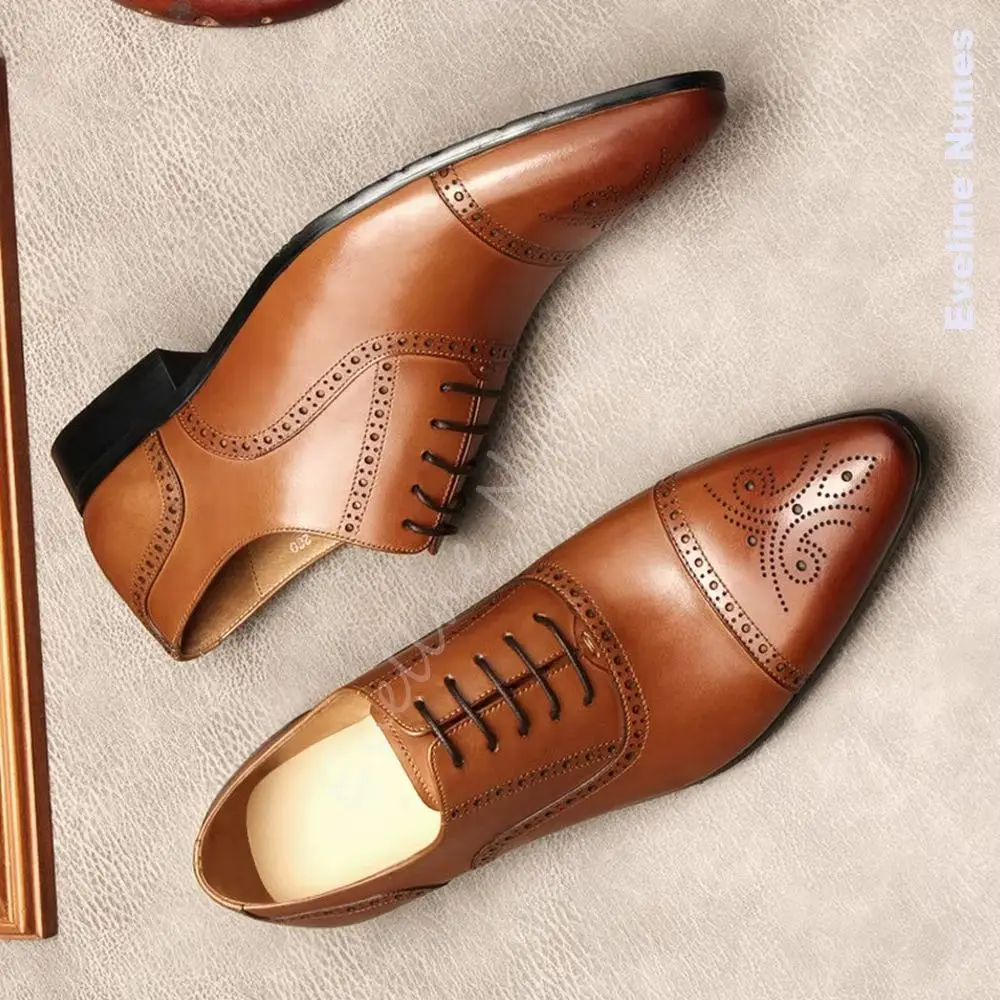 Business Office Formal Shoes New Men's Genuine Leather Carved British Dress Shoes Pointed Toe Black/Brown Wedding Flats Shoes