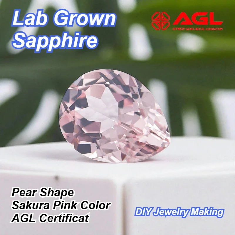 

B-Lab Grown Sapphire Loose Stone Sakura Pink Color VVS1 Pear Cut Charms Beads For DIY Jewelry Making Selectable AGL Certificate