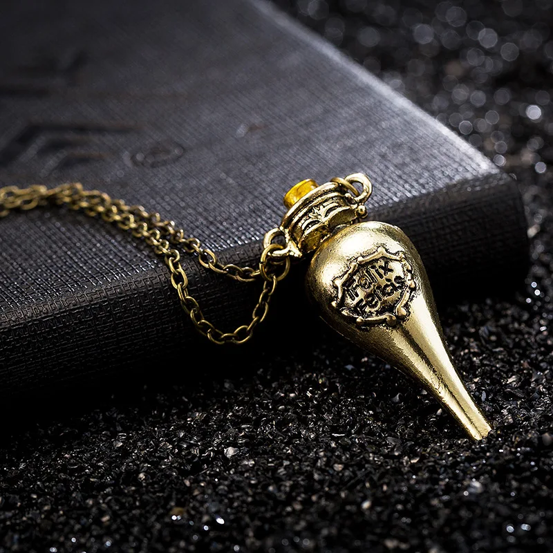 Fashion Harries Alloy Necklaces Potters Liquid Medicine Bottle Felix Felicis Magic Wand Badge Necklace for Women Men Kids Gift