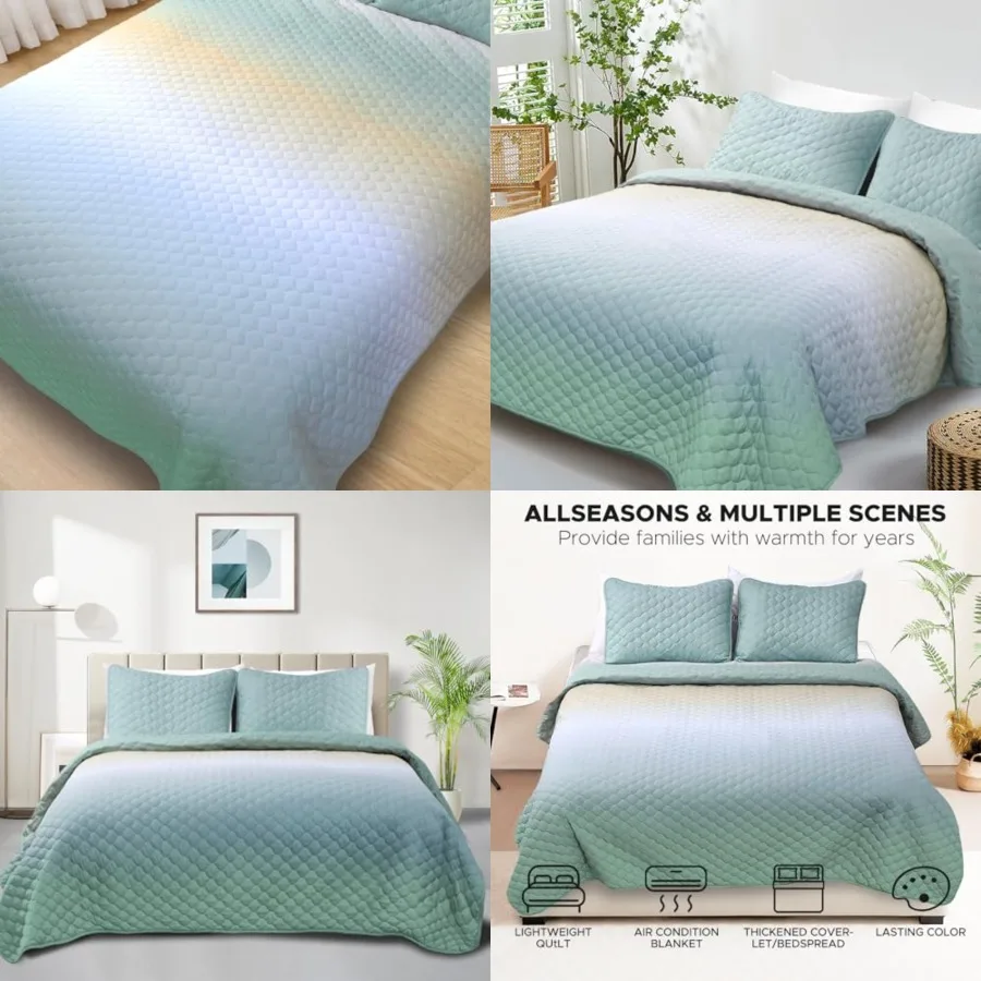 

Quilt Set Full Queen Size 3 Pcs, Pattern Printed Bedding Coverlet Set, Lightweight Soft Reversible Bedspread Sets for All Seaso